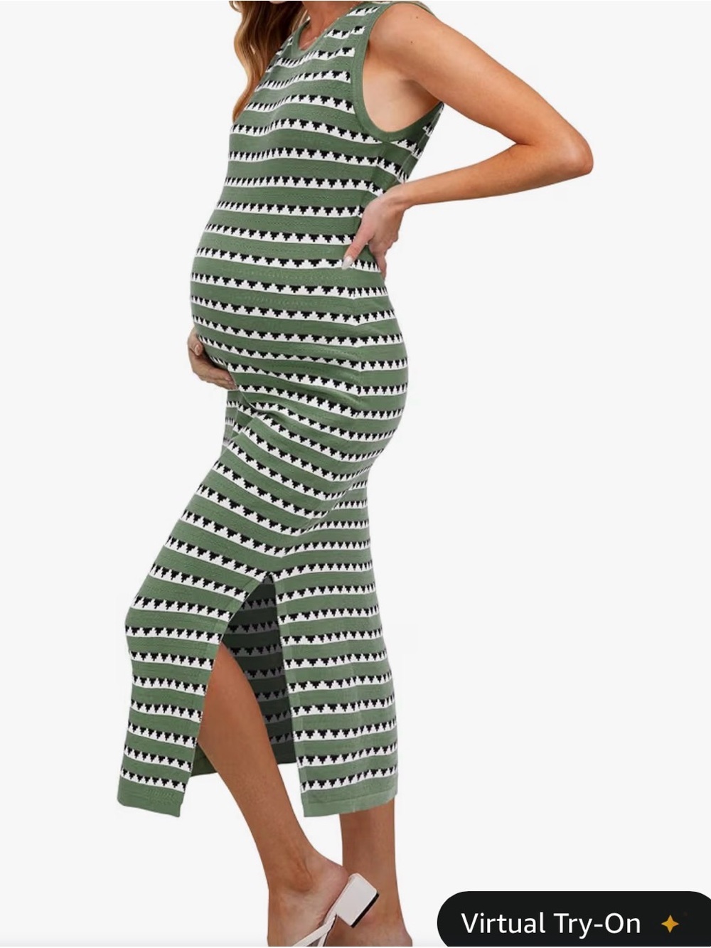 Sleeveless Maternity Maxi Dress in Olive Stripe
